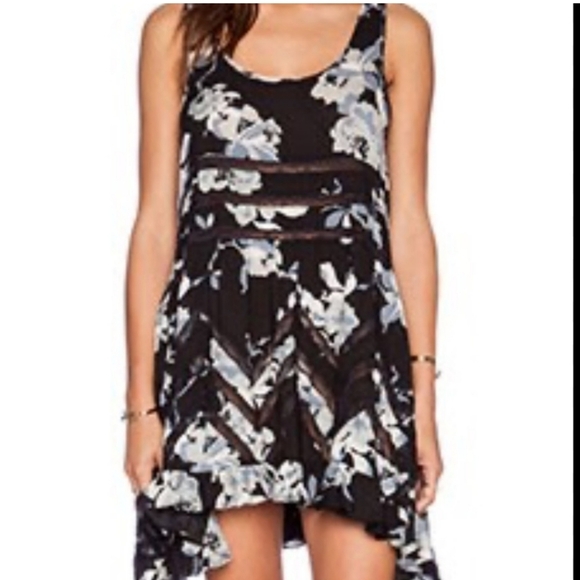 IntimatelyFree People Voile and Lace Trapeze Slip Dress Tunic Black Floral Small - Picture 1 of 6